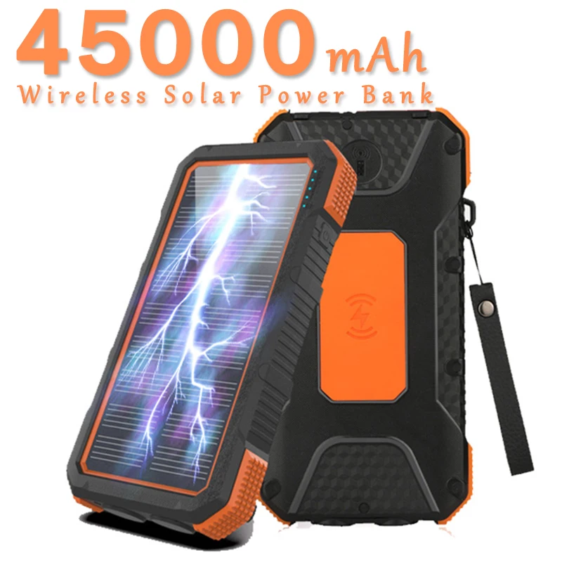 

50000mAh Solar Power Bank Wireless Powerbank Two-way Fast Charge External Battery Flashlight 3USB for iphone Xiaomi Huawei QC3.0