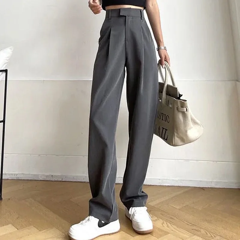 

Women's Suit Pants Draping Spring High Waist Casual Business Dress Pants Loose Straight Mopping Pants Wide Leg Pants Grey