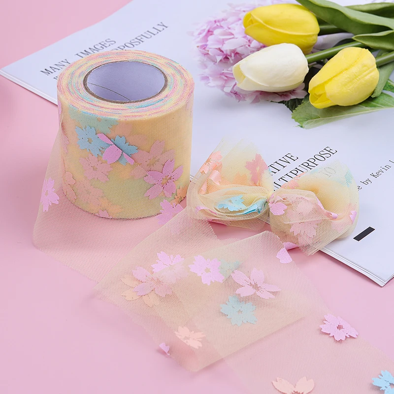 Лента из органзы с радужным цветочным принтом 5 ярдов 6 см/12 см |