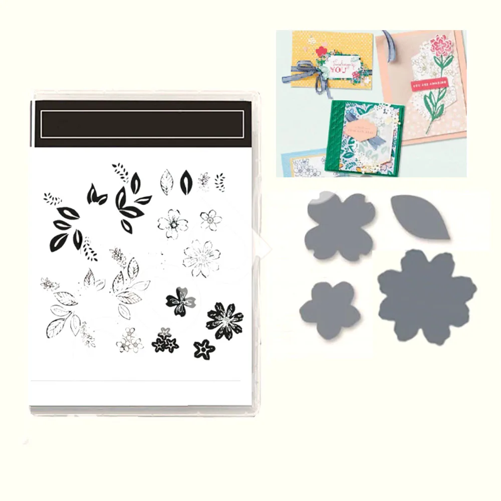 

New Bright Flower New Clear Stamps And Metal Cutting Dies For Scrapbooking Diy Paper Card Decorative Album Craft Kids Handmade