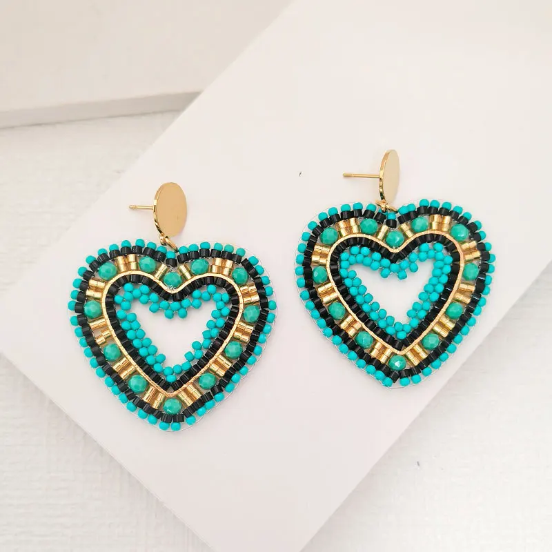 Серьги из бисера Сердце Зеленый Выдалбливают Богемия Оригинальность Кристалл