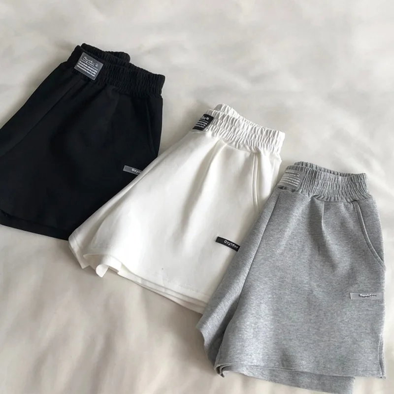 Women Shorts Summer High Elastic Lace Up Drawstring Wide Leg Shorts Letter Summer Thin Breathable Female Running Sports Shorts