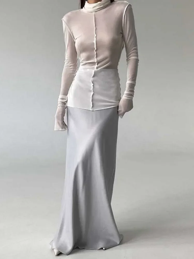 Camisetas Уличная одежда Тонкие футболки для женщин Прозрачный топ Y2k Белый с