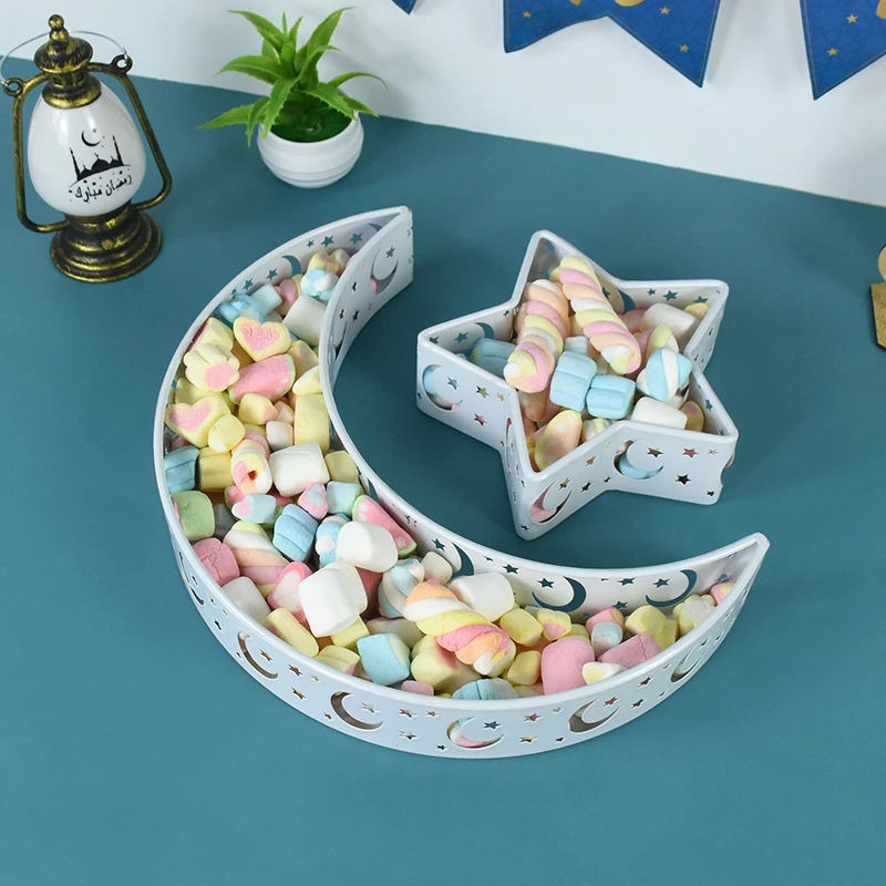 

2P Moon Star Shaped Eid Mubarak Food Tray Candy Fruit Cake Dessert Snack Plate Islamic Muslim Ramadan Decor Party Table Display