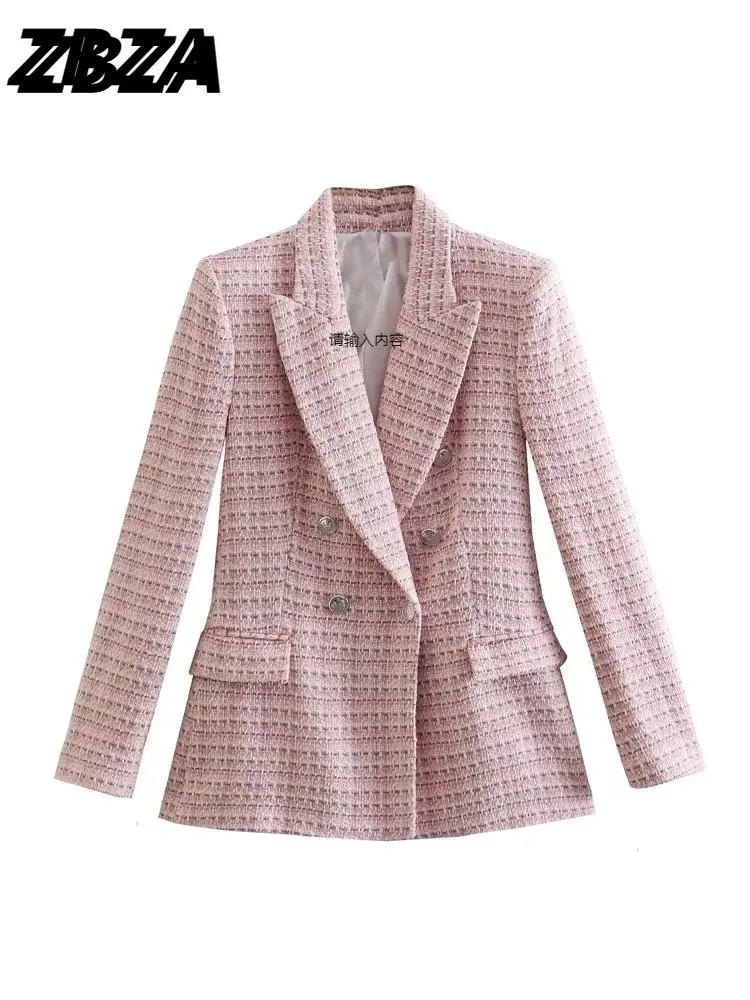 

Женский двубортный твидовый Блейзер, винтажный пиджак с длинными рукавами и карманами, верхняя одежда в стиле шик, 2023