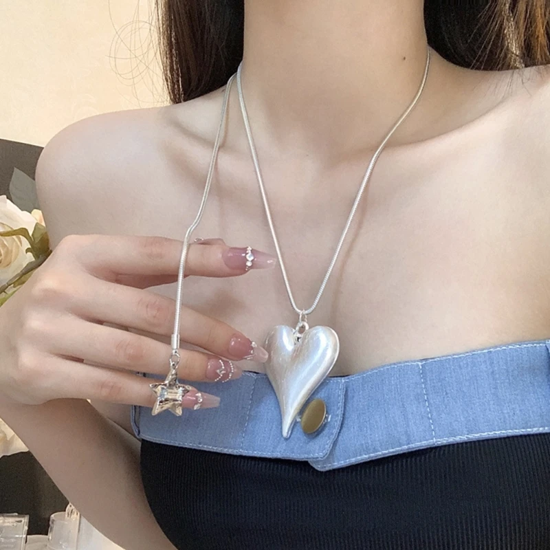 Модное серебряное ожерелье с подвеской в ​​виде большого сердца для женщин