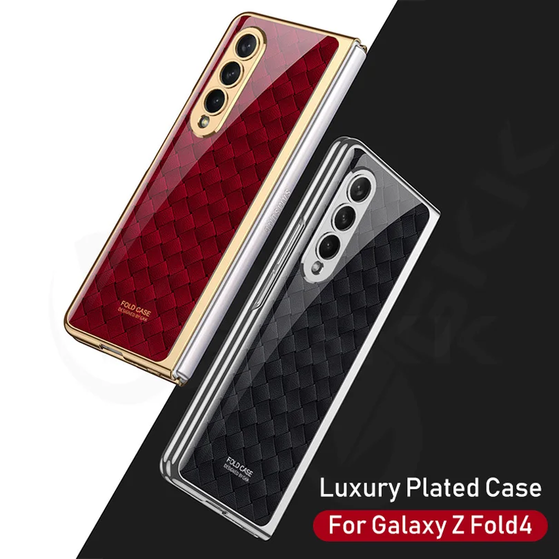 

GKK Case For Samsung Galaxy Fold 4 5G Case Electroplated Painted Tempered Glass Hard Lens Protection Cover For Galaxy Z Fold4