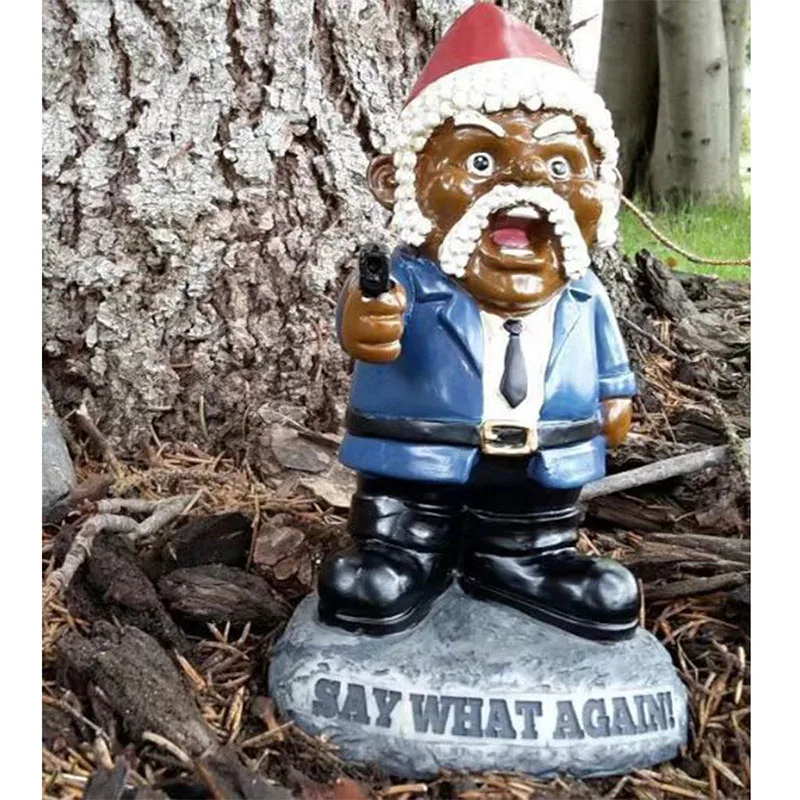 Funny Resin Garden Gnome Figurines Say What Again Raise Gun Dwarf Garden Decoration Statues Home Room Decor Sculpture Craft Gift