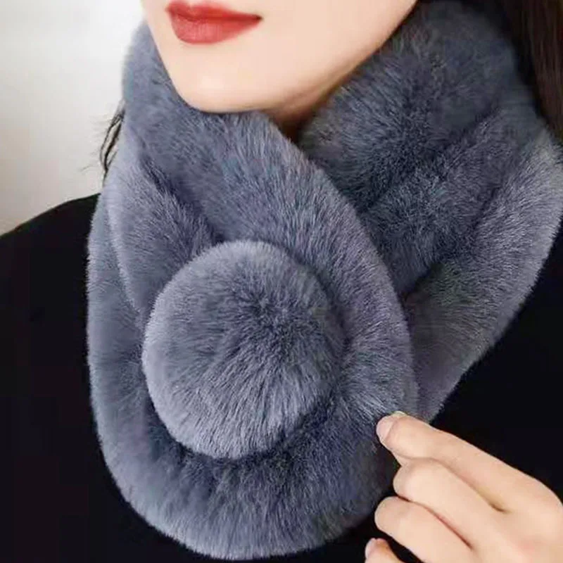 Fur Rabbit Scarf Autumn Winter Plush Thick Women's Cross Neck Warmer Collar Casual Female Lady Outdoor Furry Scarves