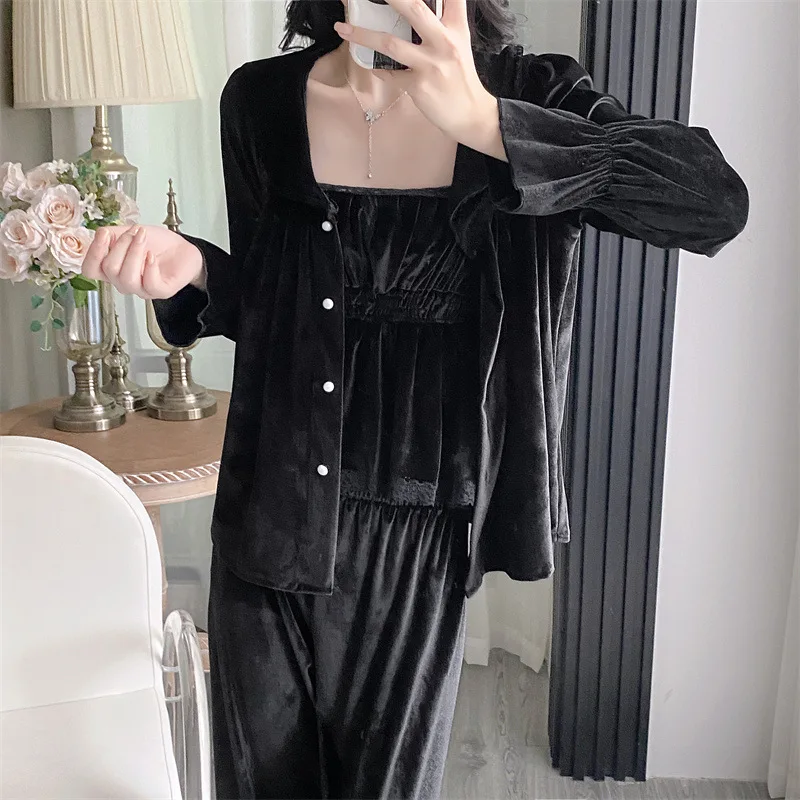 Женский теплый велюровый комплект брюк из 3 предметов теплая бархатная ночная