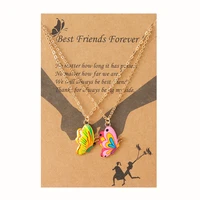 2pcs korean fashion butterfly pendant necklace for women colorful statement necklace with card best friend forever jewelry gift