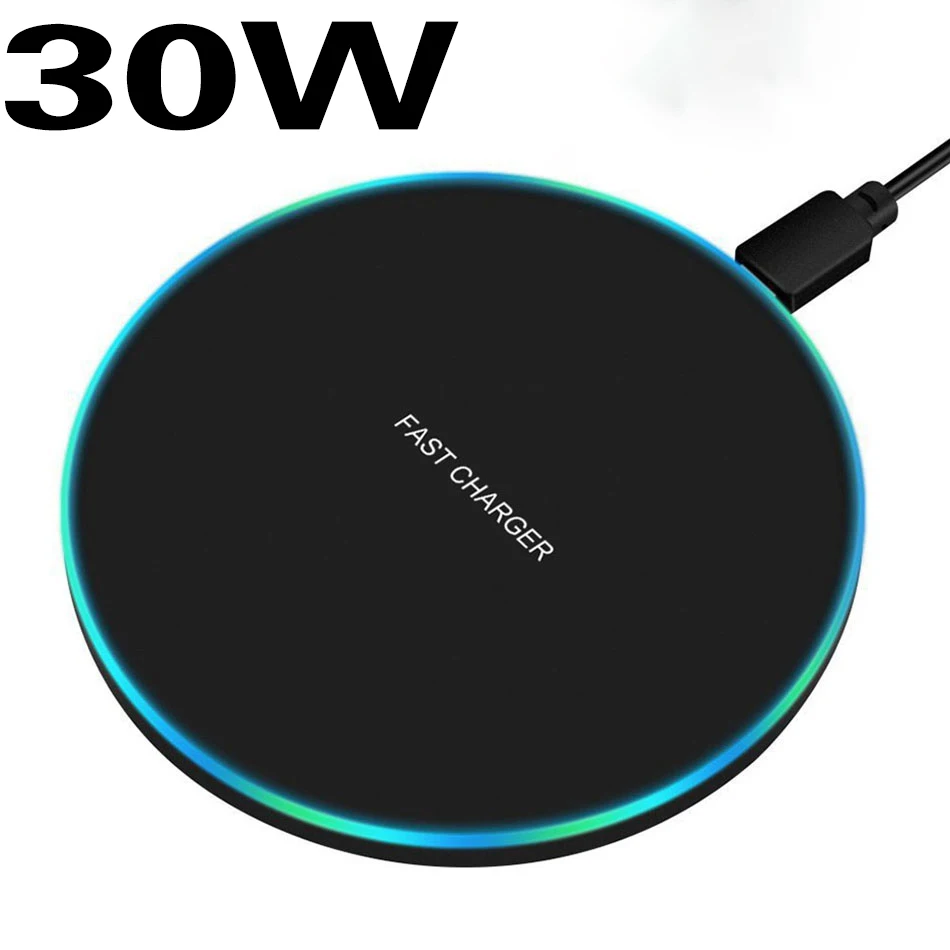Metal 30W Qi Wireless Charger Quick Charge for Samsung S20 S9 S10 Note9 Fast Charging Pad for iPhone 13 12 X XS 11 XR 8 Airpods