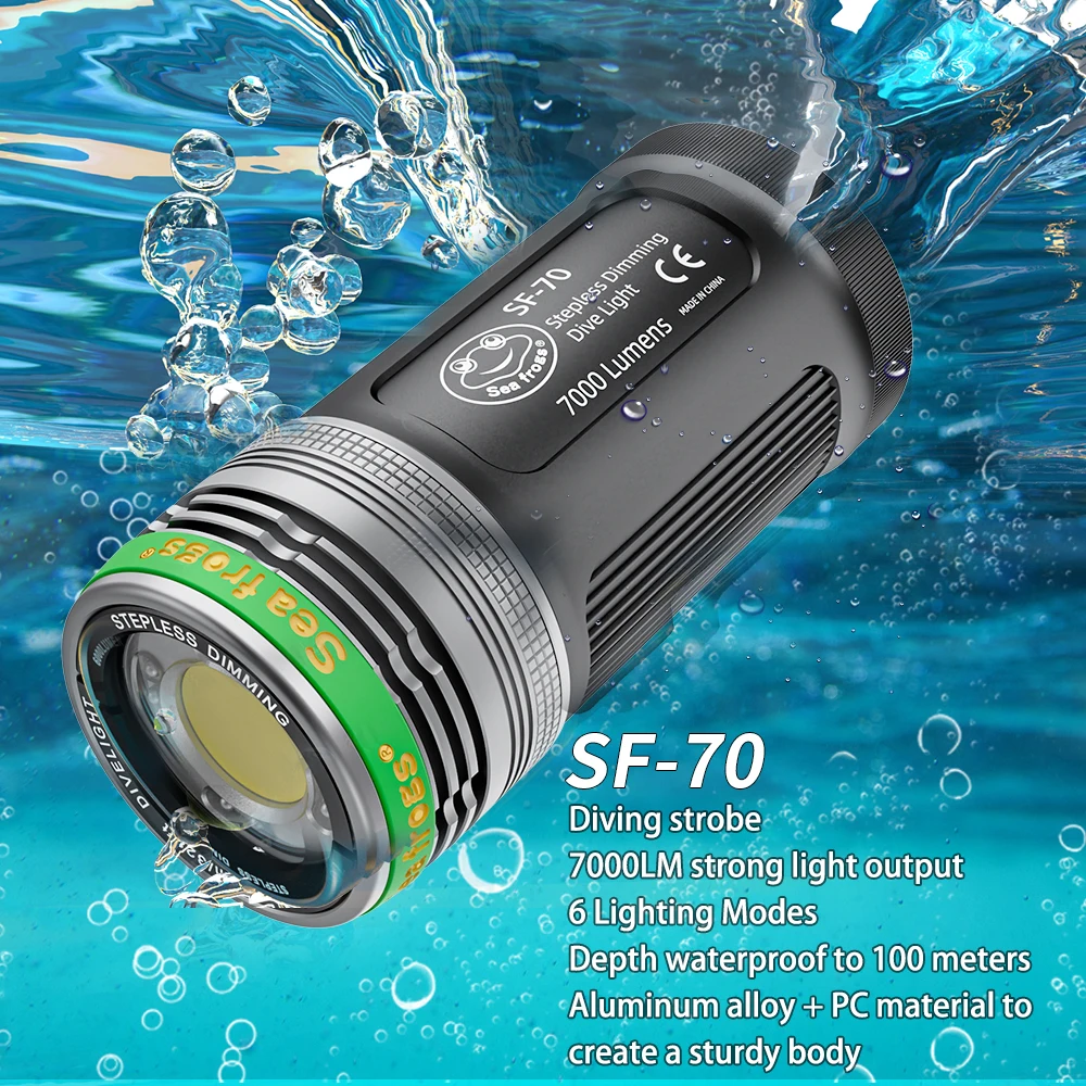 Подводный фото- и видеосвет Seafrogs 7000LM, водонепроницаемый до 100 м, с УФ и красным светом, плавная регулировка яркости, для дайвинга и флуоресцентной фотографии (art.: 3920d82d4e0cb) - 3920d82d4e0cb