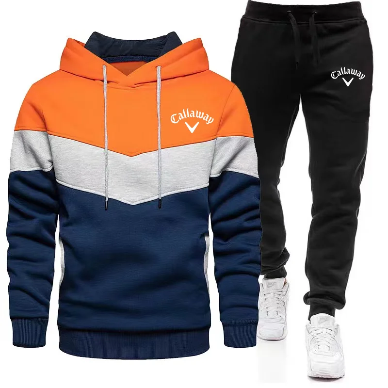 

Men's autumn and winter fashion printed sportswear zippered hooded sweatshirt and pants two-piece set, casual fitness and joggin