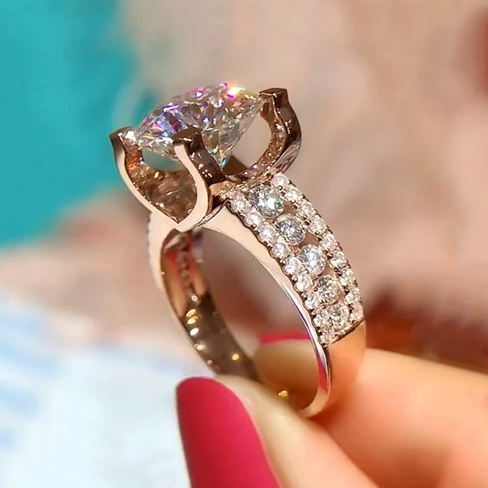 

New Wedding Bands Ring for Women Fashion Rose Gold Color Finger Engagement Party Luxury Accessories High Quality Jewelry