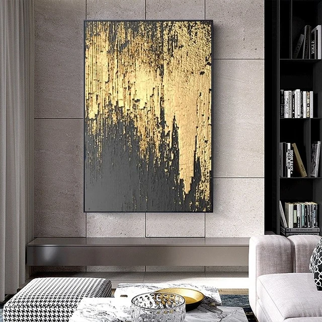 

Wall Decoration Painting Grey Gold Foil Wall Art Posters Modern Abstract Canvas Print Golden Picture for Living Room Salon Decor