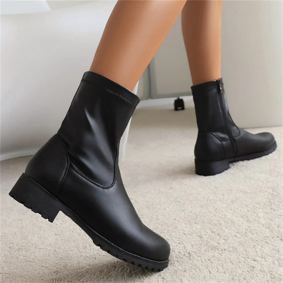 

Women Ankle Boots 2022 Designer Luxury Winter Low Heel Elastic Female Zip Plus Size Women Shoes Casual Low Tube Lady Boots New