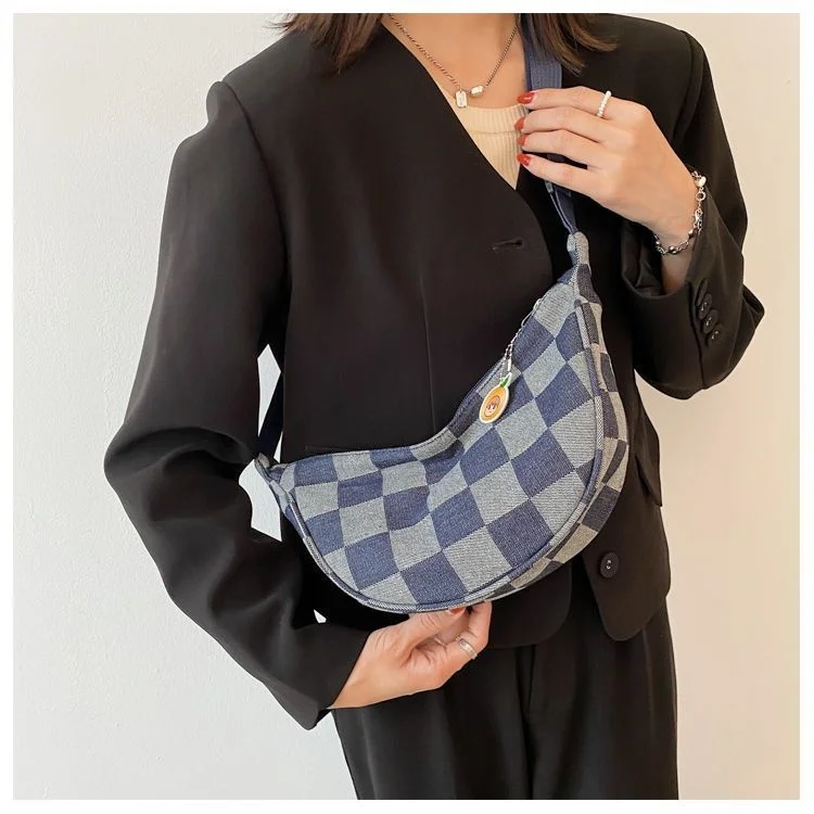 Plaids Denim Checkered Dumplings Bun Underarm Niche Small Handheld Bag Casual backpack Crossbody Bags for Women Student