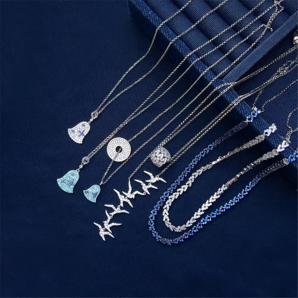 

s925 sterling silver new wind chime necklace female swallow pendant fashion style mid-length sweater chain Shiny jewelry
