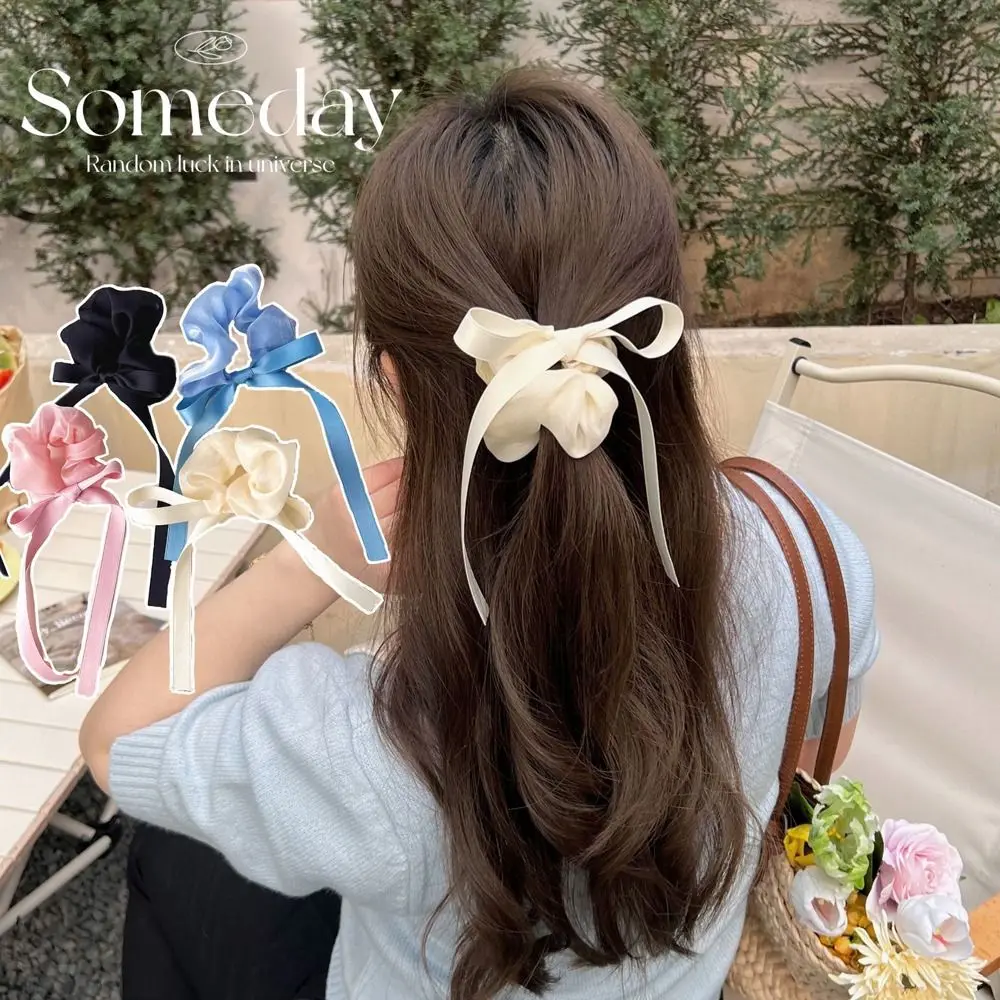 

Korean Elastic Balletcore Mesh Bow Scrunchies Women Hair Band Vintage Ribbon Bowkont Tassel Hair Ties Ponytail Holder Hair Rope