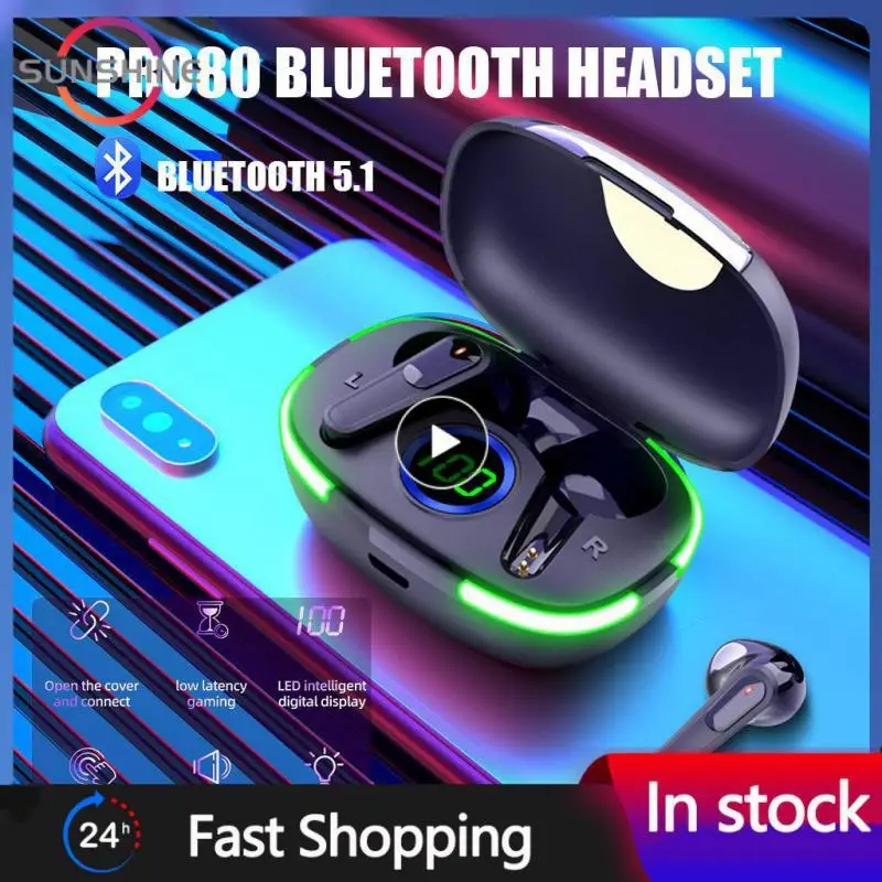 

Touch Control Headset For Smartphones Earphones Led Display Semi-in-ear Tws 80 Wireless Headset Wireless Headset