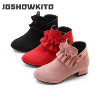 girls ankle boots high heels square heel with ruffles flouncing kids princess boots children snow boots warm fashion sweet flock