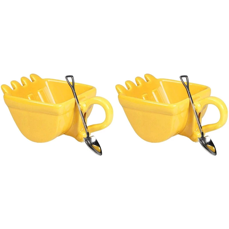 

HOT 2X 330Ml Excavator 3D Coffee Cup, ABS Excavator Model Coffee Cup Novel Drink Cup With Stainless Steel Spade Scoop-2