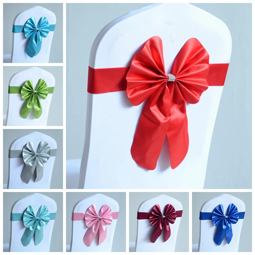 

Wedding Chair Sashes Spandex Lycra Stretch Band Ready Made Bow Tie Butterfly Party Hotel Show Decoration