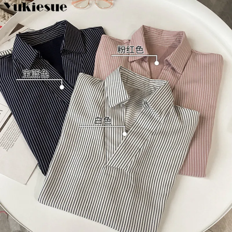 Блузка женская с V-образным вырезом модная рубашка в полоску топ и блузы