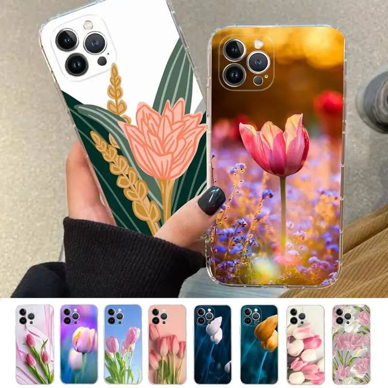 

Tulip Flower Phone Case Silicone Soft for iphone 14 13 12 11 Pro Mini XS MAX 8 7 6 Plus X XS XR Cover