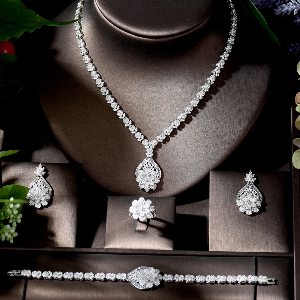 Fashion Classic Wedding Jewellery Sets AAA Cubic Zirconia Luxury Dubai 4pcs Jewelry Bridal Set for Women Wedding Party N-1337