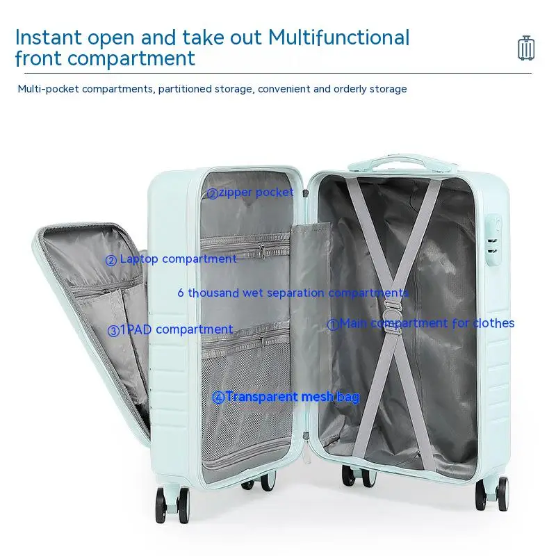 Front Open Cover Design Large Capacity Suitcase 20 Inch Beautiful Boarding Cabin Men Carry-On Luggage Women Travel Trolley Case