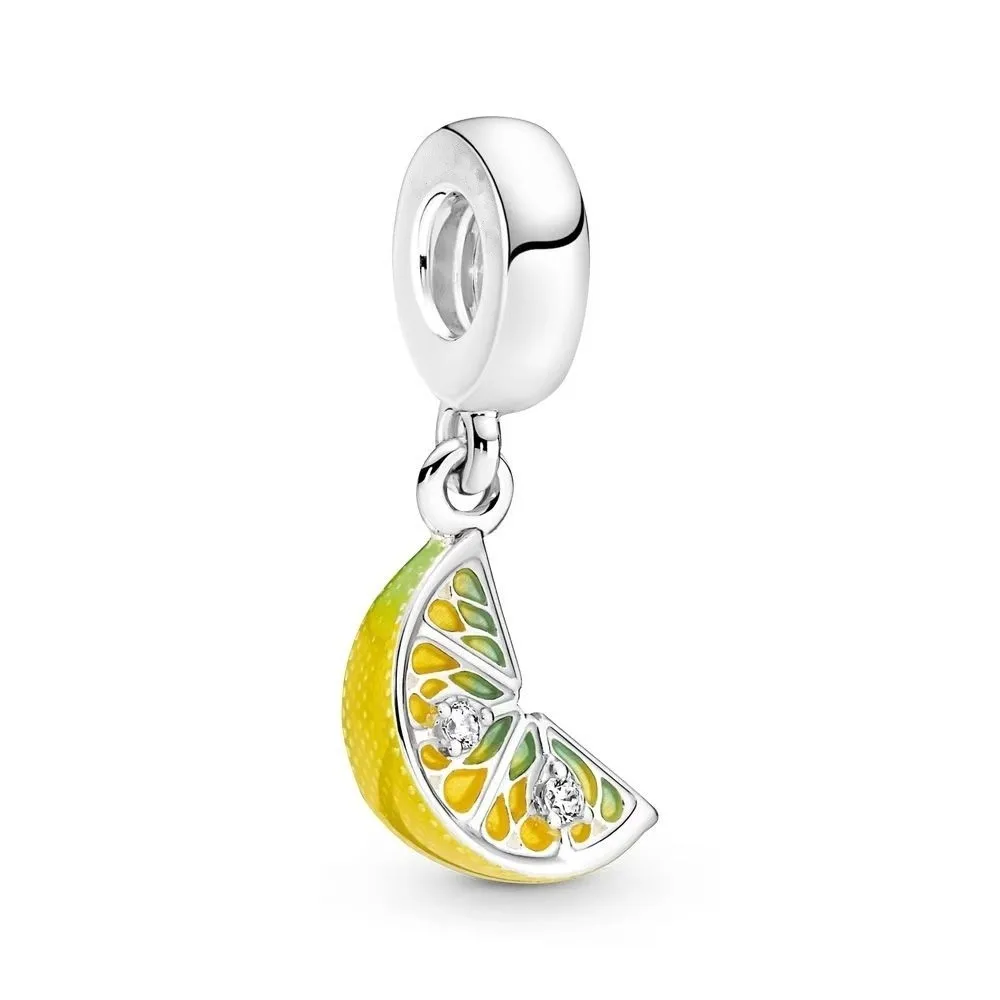 

Fits Europe Bracelets DIY 925 Sterling Silver Charms Lemon Slice Sparkling Fruit Dangle Beads for Jewelry Making Bijoux Femme