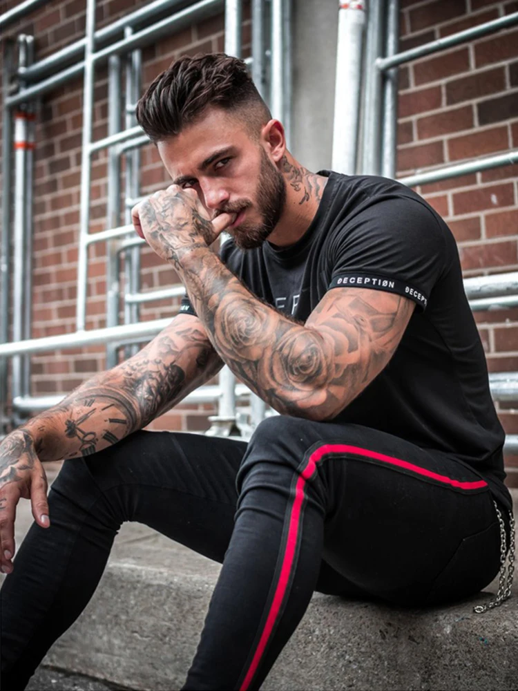 Side Stripe Fashion Skinny Man Pants Slim Fit Black Jeans Men Casual Strech Denim Trousers Jogging jean homme Streetwear