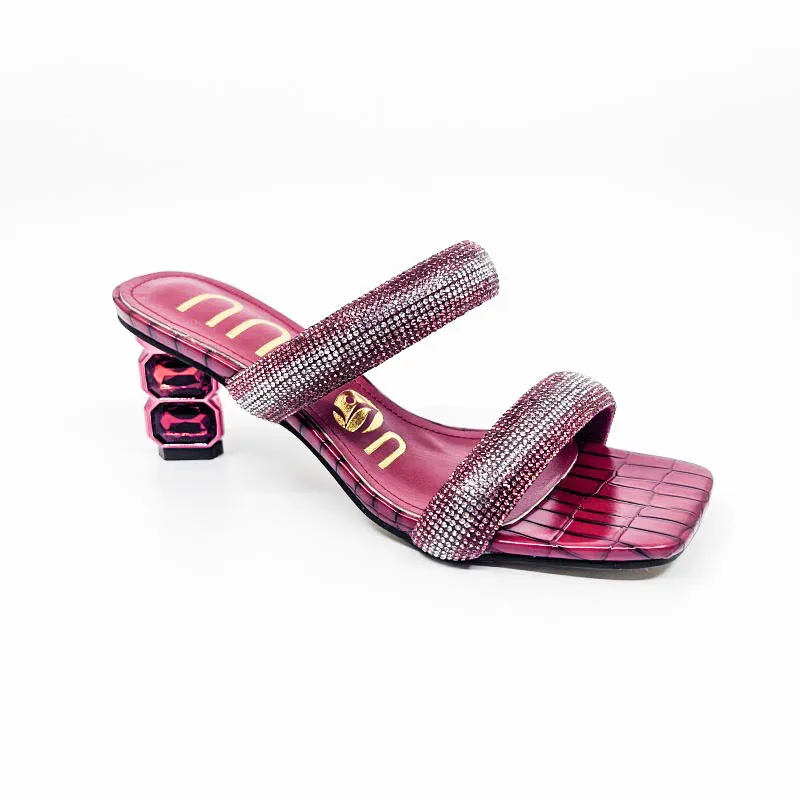 Xibeilove 2023 Summer New Women's Luxury Square Head Rhinestone Crystal High Heel Slippers Sandals Party Wedding Shoes