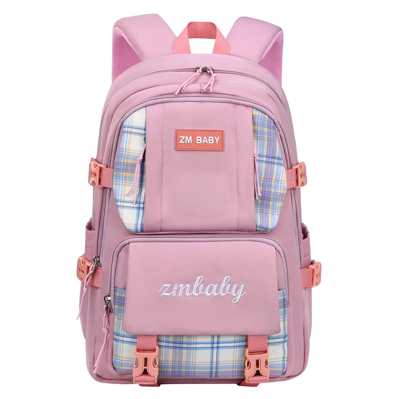 Рюкзак для учеников начальной школы, модные розовые школьные портфели в клетку для девочек, Водонепроницаемый школьный ранец, Детская пода...