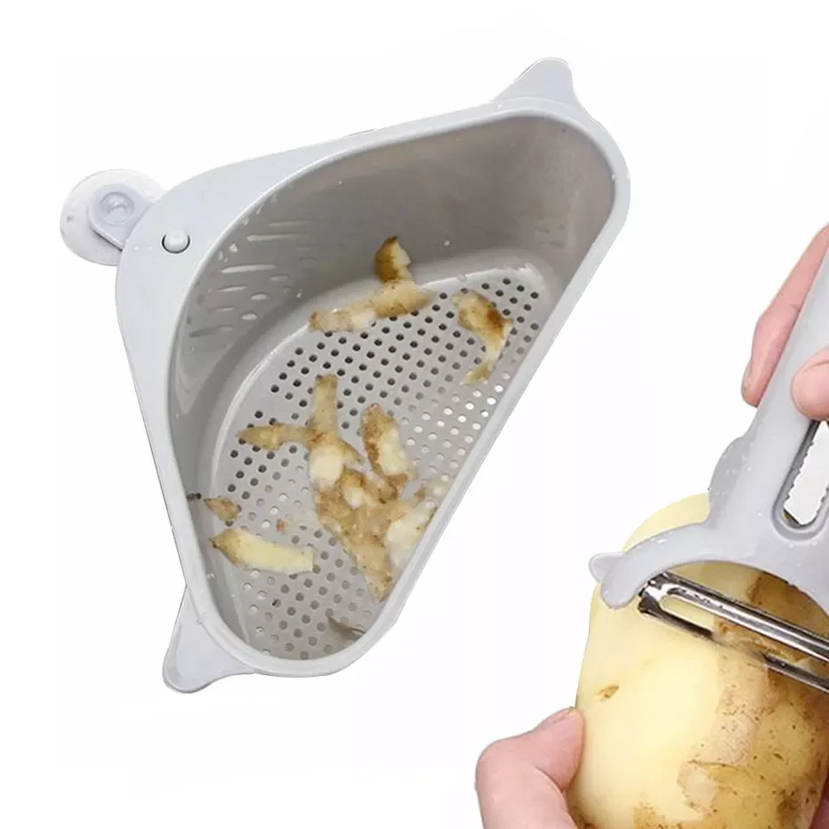 

Kitchen Sink Drainer Soap Sponge Storage Basket Corner Suction Cup Strainer Rack Kitchen Organizer