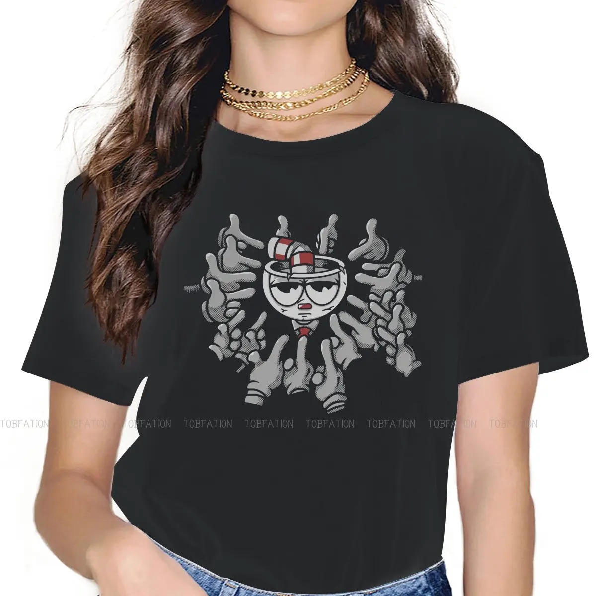 

The Devil's Debt Women TShirt Cuphead Mugman Game Crewneck Girls Short Sleeve 4XL Lady T Shirt Humor Cute Gift