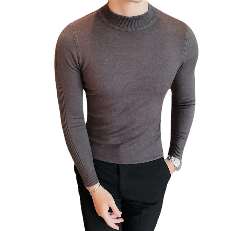 

Turtleneck For Men Solid Color Slim Elastic Pullover Autumn winter Underwear Turtleneck Men Knitting Blouse Base knit Top