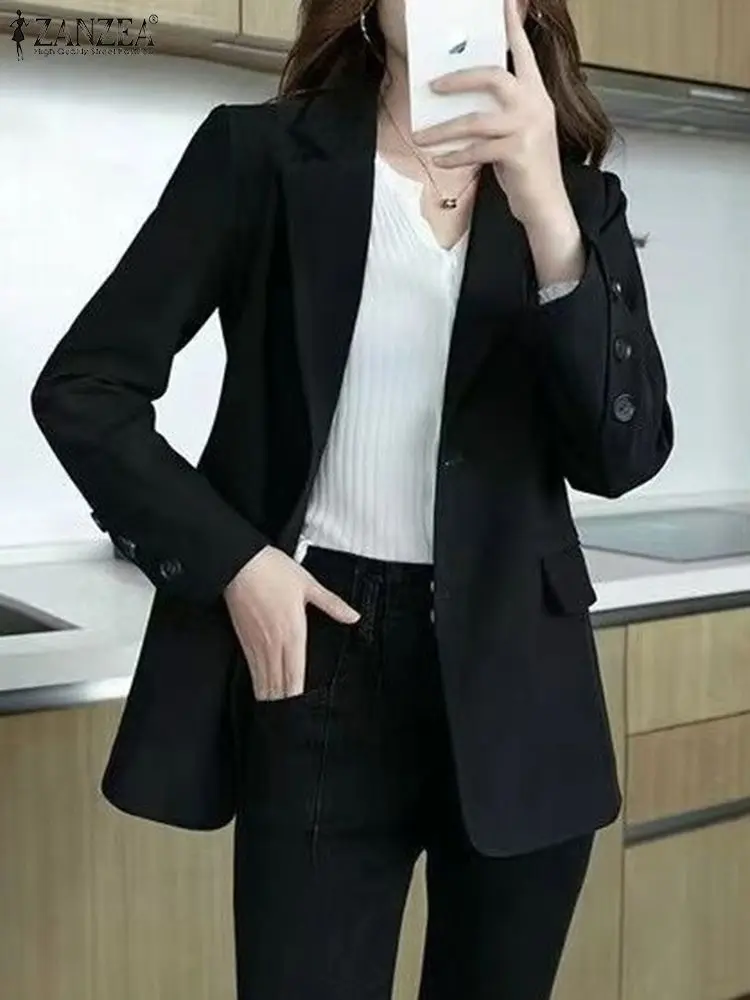 Женский офисный Блейзер ZANZEA осенне-Весенняя верхняя одежда тонкие куртки с
