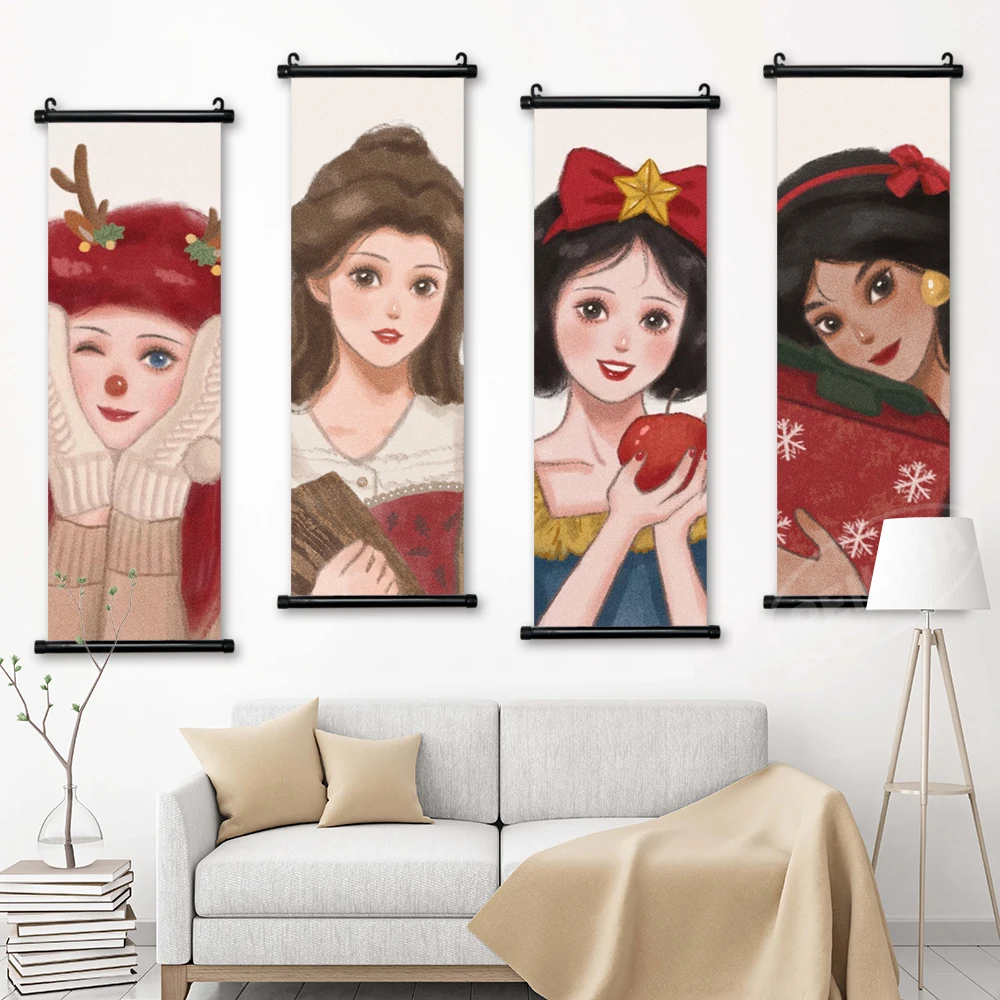

Printed Cinderella Poster Wall Artwork Disney Princess Pictures Snow White Painting Canvas Belle Hanging Scrolls Home Decoration