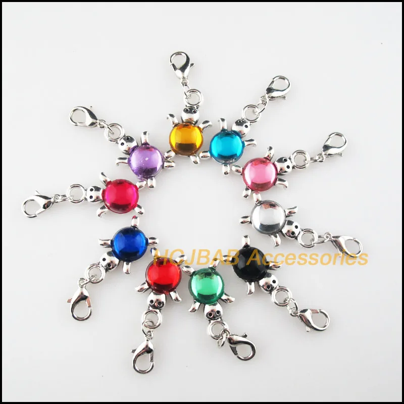 

Fashion New 10Pcs Tibetan Silver Plated Animal Tortoise Mixed Acrylic Charms Pendants With Lobster Claw Clasps 14x23mm