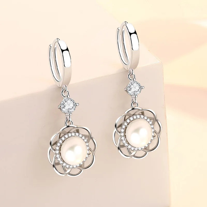 Элегантные ажурные цветочные серьги для женщин милая романтичная жемчужная