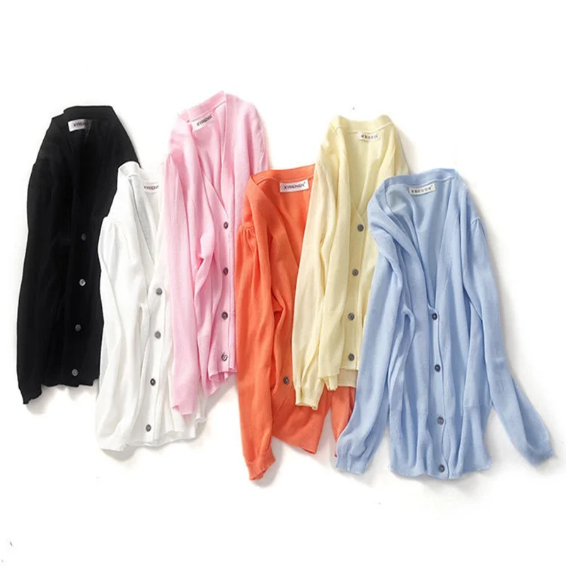 

New solid sweater candy women Knit Top Fashion Female Cardigan thin spring summer three-quarter adult jacket clothes S-2XL