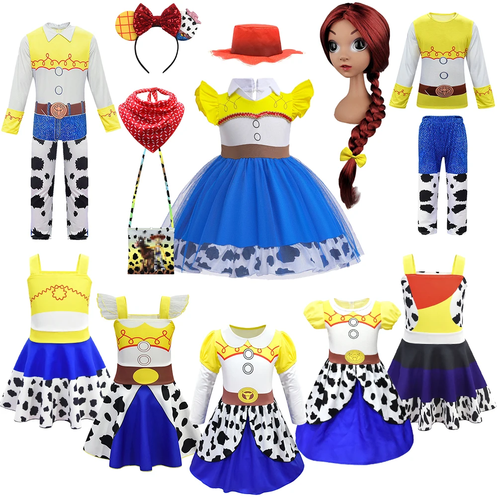 Cadılar Bayramı maskeli balo kızlar Jessie kostüm yaz filmleri çocuklar odunsu giyinmek noel sarı leopar desenli parti elbiseleri