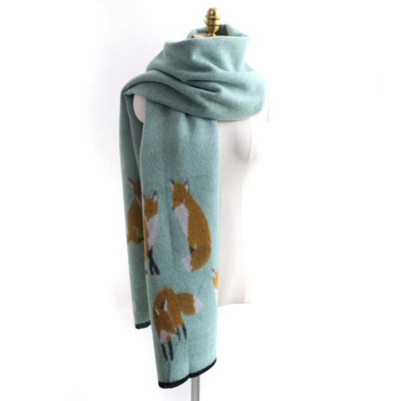 

Animal Series Scarves For Women Winter Fox Pattern Winter Lady Imitation Cashmere Shawl Comfortable And Warm Fashion Scarf