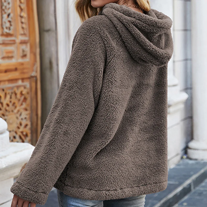 Comfy Plush Fur Hoodie Drawstring Warm Thick Sweatshirt Fluffy Tops Women Loose Oversize Poleron Mujer Winter Solid Color Hoodie