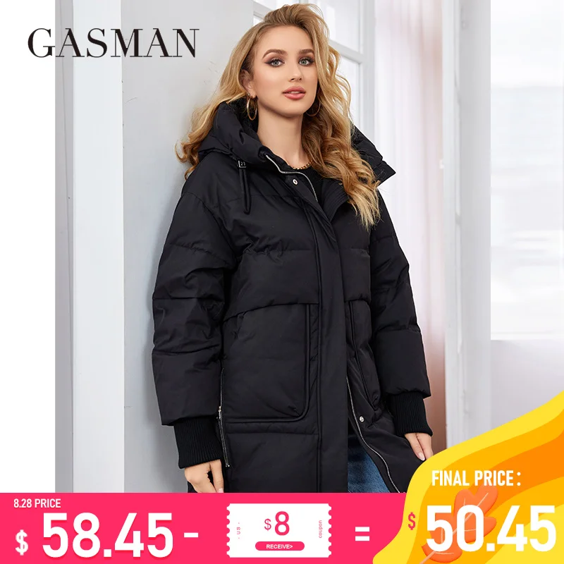 GASMAN 2023 брендовая Высококачественная однотонная женская куртка черные модные теплые пальто женские зимние пуховики с капюшоном парки 83271