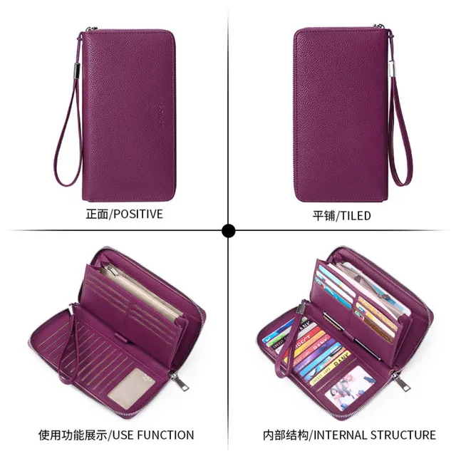 RFID Blocking Travel Clutch Bag Long Zipper Genuine Leather Wallets for Men Women Credit Card Holder Money Bag Purse 2