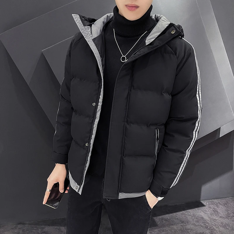 2022 Men's Winter Fashion Trend Solid Color Hooded Down Jacket Men's Slim Casual Fleece Thick High-Quality Jacket Size S-5XL